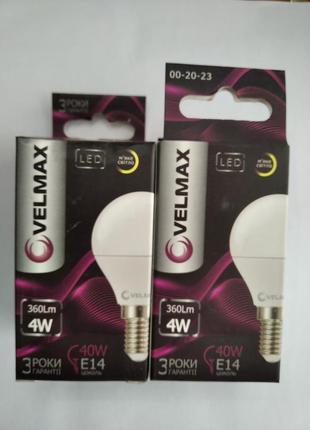 Led лампа velmax v-g45, 4w, e14, 3000k, 360lm, кут 220°