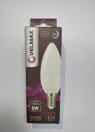 Led лампа velmax v-с37, 8w, 220v, е14, 4100k, 720lm