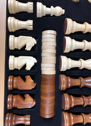 Шахова дошка дерев'яна 2 в 1 з шахами та шашками, дошка для ша...4 фото