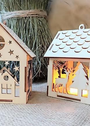 Подарунковий набір підвісок з led свічками. два
 дерев'яні буд...