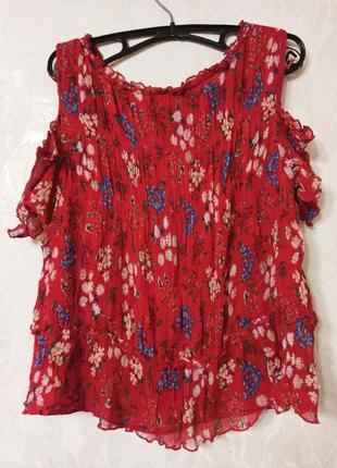 Блуза с цветочным принтом темно-красная с цветами zara4 фото