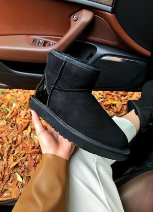 Зимние сапоги ugg classic mini black metallic женские в черном цвете