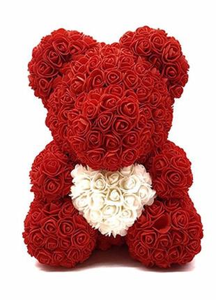 Ведмедик із троянд чудовий подарунок для коханої 40 см3 фото