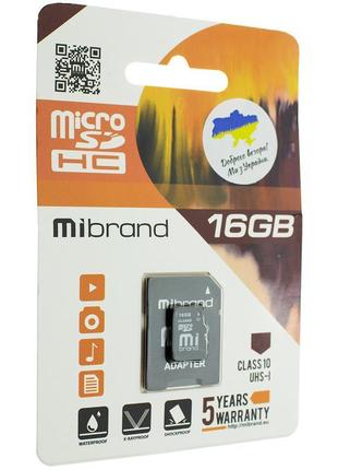 Картка пам'яті micro 16gb mibrand sdhc (uhs-1) class 10 (adapt...