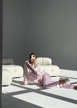 Женская пижама сатин, шелковая пижама в полоску. 
женская пижама в стиле victoria’s secret2 фото