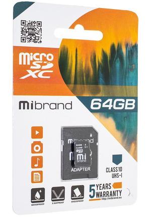 Картка пам'яті micro 64gb mibrand sdxc (uhs-1) class 10 (adapt...