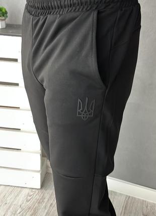 Демисезонные мужские брюки черные герб, черный лого (двонитка) высокое качество