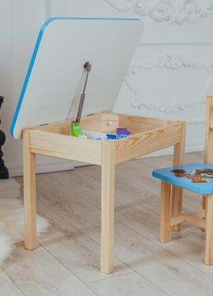 Столик с ящиком  и стульчик детский синий львенок для игры, учебы, рисования.5 фото