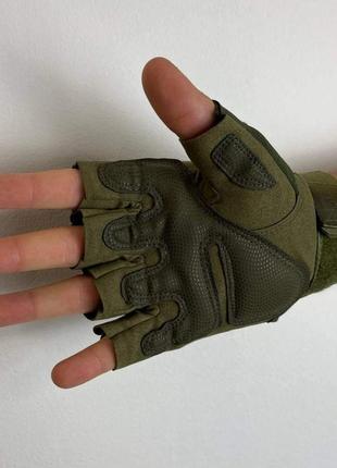 Тактичні перчатки без пальців gloves hf 1 в кольорі олива1 фото