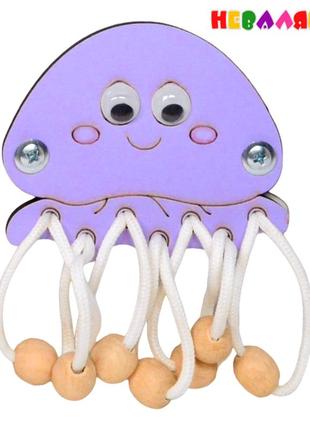 Заготівля для бізіборда лілова медуза з намистинами та шнурком, кольоровий восьминіг для бізікуба1 фото