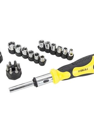 Викрутка з реверсом + насадки торцеві 1/4" 27шт crv sigma (400...
