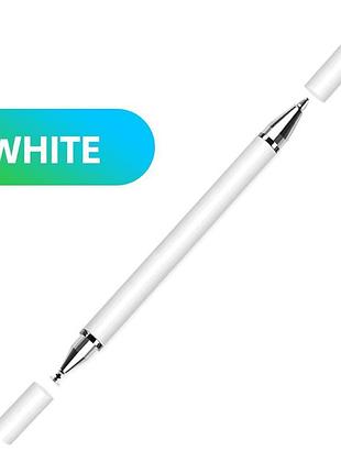 Универсальный емкостный стилус - ручка 2 в 1 touch pen белый для телефона планшета сенсорного экрана