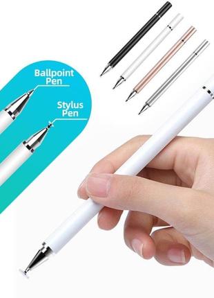Універсальний ємнісний стілус - ручка 2 в 1 touch pen білий для планшета сенсорного екрану7 фото