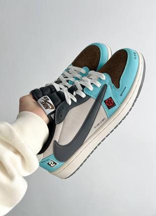 Мужские кроссовки голубые с серым nike x travis scott x air jordan 1 low og sp jackboys joint bmw9 фото