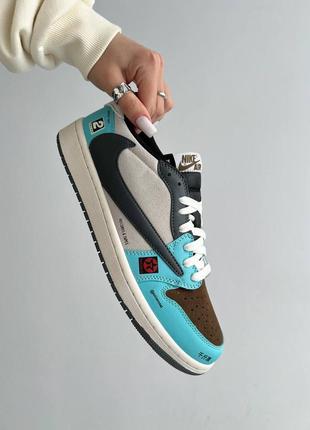 Мужские кроссовки голубые с серым nike x travis scott x air jordan 1 low og sp jackboys joint bmw6 фото