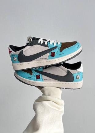 Мужские кроссовки голубые с серым nike x travis scott x air jordan 1 low og sp jackboys joint bmw7 фото