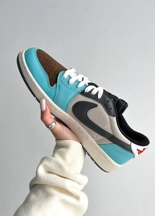 Мужские кроссовки голубые с серым nike x travis scott x air jordan 1 low og sp jackboys joint bmw10 фото