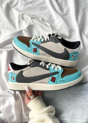 Мужские кроссовки голубые с серым nike x travis scott x air jordan 1 low og sp jackboys joint bmw2 фото