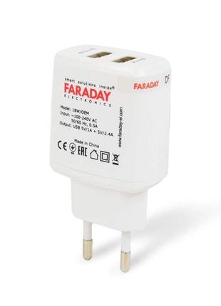 Блок живлення faraday electronics 18w/oem з 2 usb виходами 5v/...