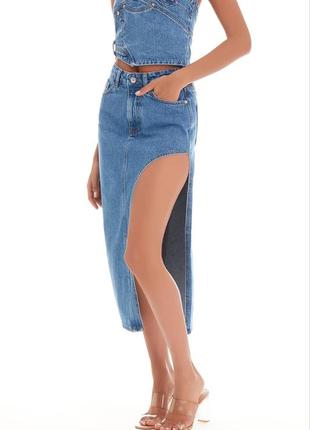 Накладной платеж ❤ it's basic джинсовая юбка миди на высокой талии с разрезом2 фото