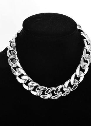 Кольє широкий ланцюг намисто чокер під срібло і чорний