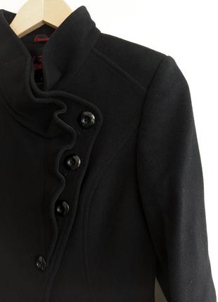 Черное демисезонное шерстяное пальто5 фото