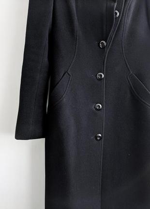 Черное демисезонное шерстяное пальто7 фото