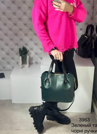 Женская стильная и качественная сумка из искусственной кожи зеленая3 фото