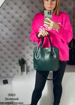 Женская стильная и качественная сумка из искусственной кожи зеленая2 фото