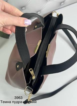 Женская стильная и качественная сумка из искусственной кожи темная пудра6 фото