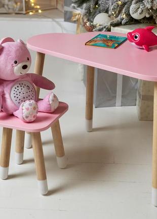 Стол тучка и стул детский  розовые ушки зайки раздельные. столик для уроков, игр,  еды8 фото