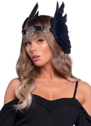 Повязка на голову с крыльями leg avenue feather headband black, перья и натуральная кожа