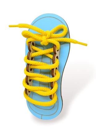 Заготовка для бизиборда голубой ботинок + шнурок деревянная шнуровка кеды цветной черевик 16,5 см3 фото