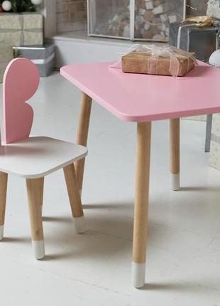 Детский  прямоугольный стол и стул бабочка с белым сиденьем. столик розовый детский4 фото