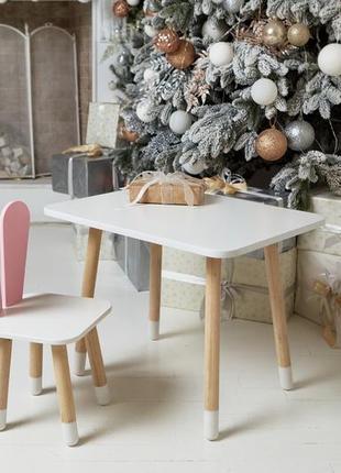 Прямоугольный стол и стул розовый  детский зайчик с белым сиденьем. столик белый детский4 фото