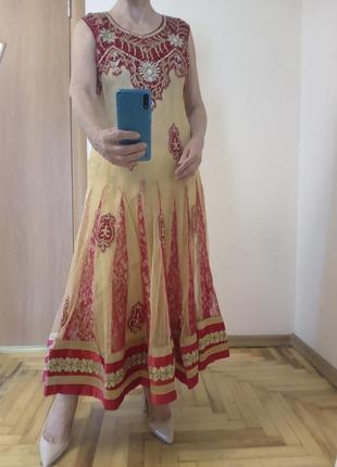 Чудесный комплект с вышивкой,  платье, штаны и шаль, индийский наряд10 фото