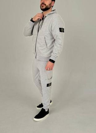 Мужской серый спортивный костюм комплект stone island