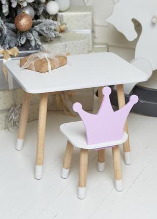 Прямоугольный стол и стульчик детский корона фиолетовая. столик для уроков,игр, еды.8 фото