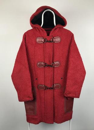 Пальто дафл с кожанными вставками coach duffle coat red alpaca wool leather dolce dior