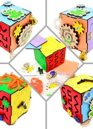 Заготовка бизикубик "собери сам" 10х10 см цветной бизи кубик основа + комплект (в разобранном виде) разноцвет1 фото