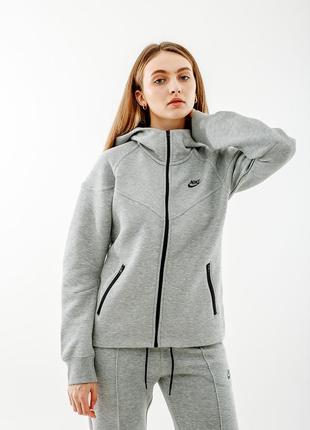 Женская толстовка nike ns tch flc wr fz hd серый s (7dfb8338-063 s)