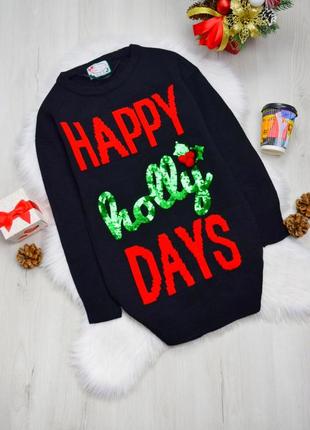 Подовжений светр з написом туніка новорічний теплий поикольный