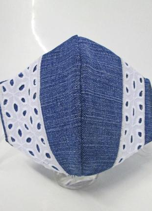 Маска дизайнерская с прошвой защита захист носовой зажим джинс тканевая стиль бохо мв-33