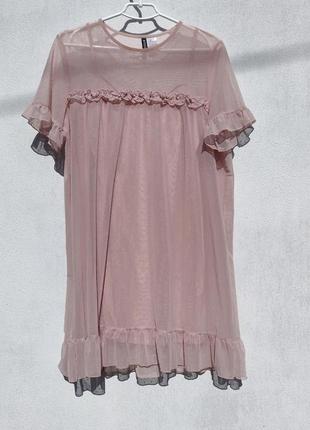 Нежное красивое светло розовое платье с рюшами h&m1 фото