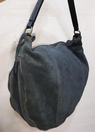 Genuine leather сіра велика замшева сумка2 фото