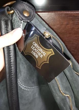 Genuine leather сіра велика замшева сумка5 фото