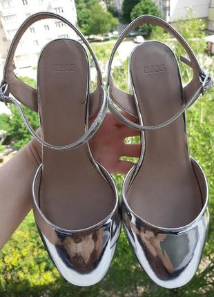 Asos silver дзеркальні сріблясті тюфли мюли босоніжки3 фото