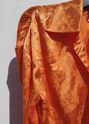 Длинное оранжевое платье рубашка na-kd жаккардовый сатин9 фото