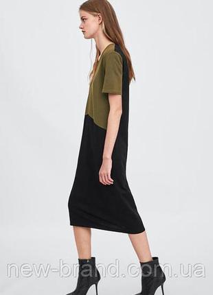 Zara стильне плаття міді кольору хакі2 фото