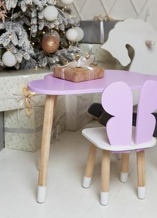 Стол тучка и стул бабочка детский фиолетовый с белым сиденьем. столик для уроков, игр, еды.5 фото